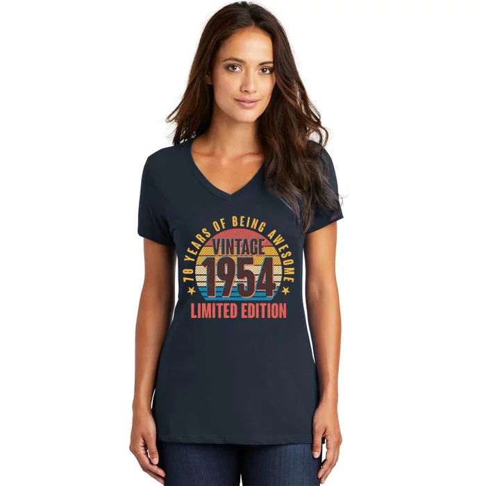 70 Years Of Being Awesome 1954 Limited Edition Vintage Retro Women's V-Neck T-Shirt