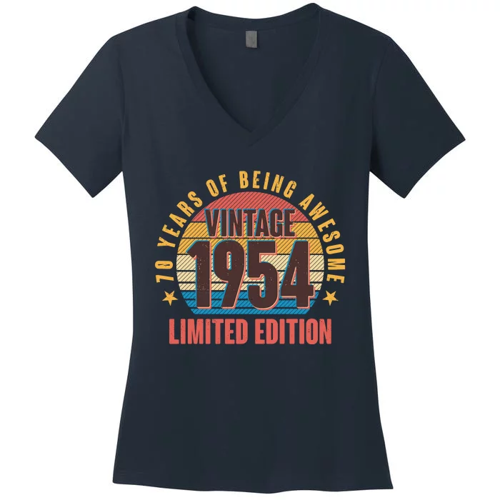 70 Years Of Being Awesome 1954 Limited Edition Vintage Retro Women's V-Neck T-Shirt