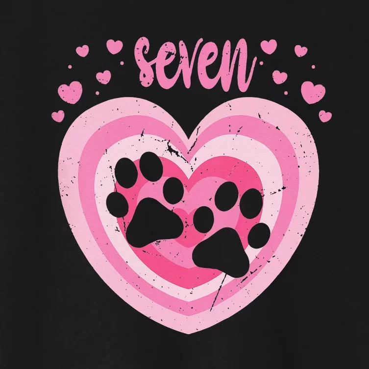 7 Year Old Cute Dog Paw Birthday 7th Bday Women's Crop Top Tee