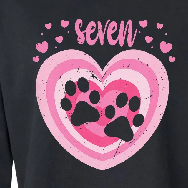 7 Year Old Cute Dog Paw Birthday 7th Bday Cropped Pullover Crew