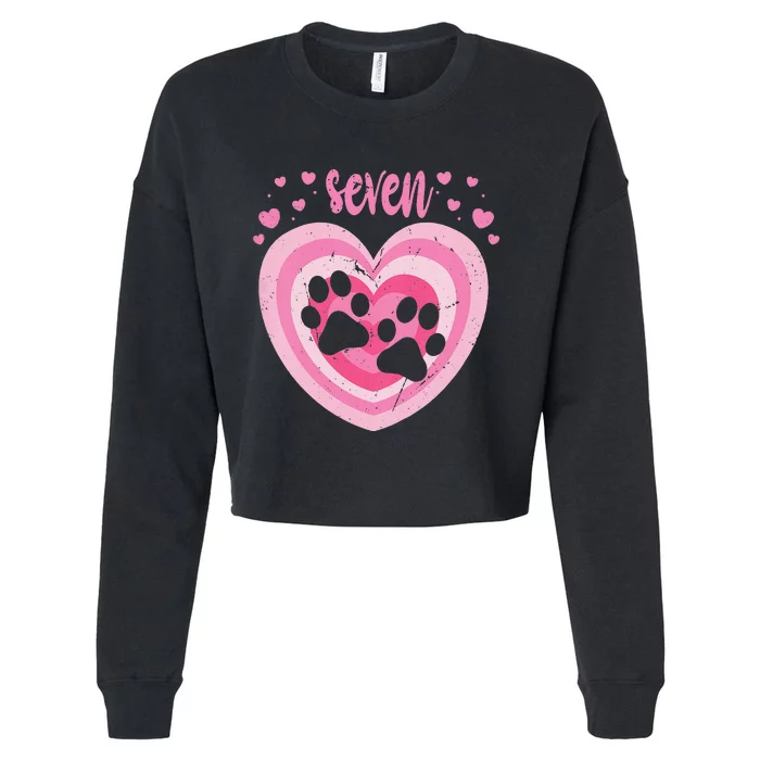 7 Year Old Cute Dog Paw Birthday 7th Bday Cropped Pullover Crew