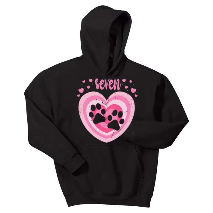 7 Year Old Cute Dog Paw Birthday 7th Bday Kids Hoodie