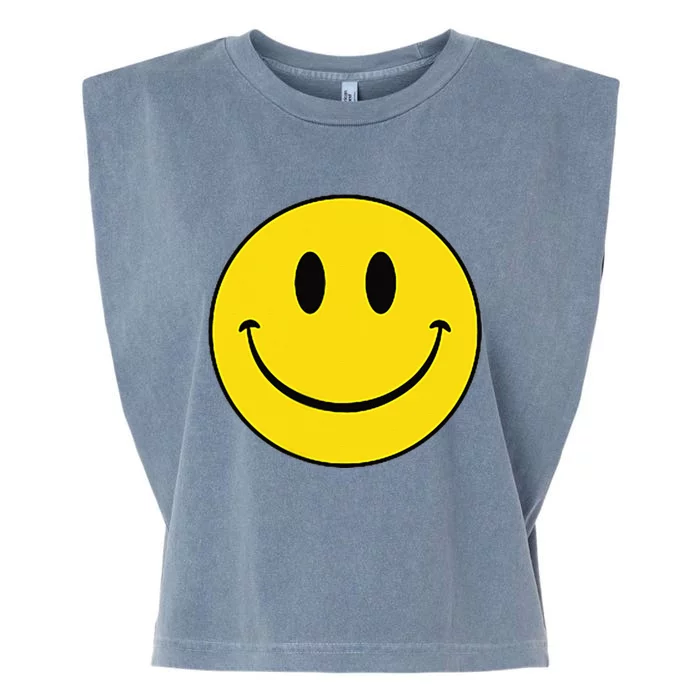 70s Yellow Smile Face Cute Happy Peace Smiling Face Garment-Dyed Women's Muscle Tee