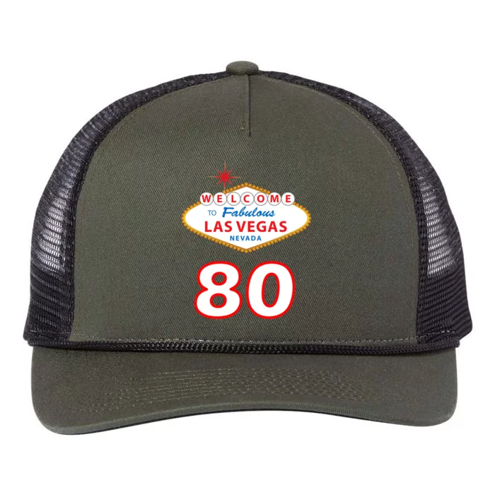 80 Years Old In Vegas - 80th Birthday Retro Rope Trucker Hat Cap