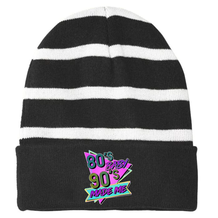 80's Baby 90's Made Me Striped Beanie with Solid Band