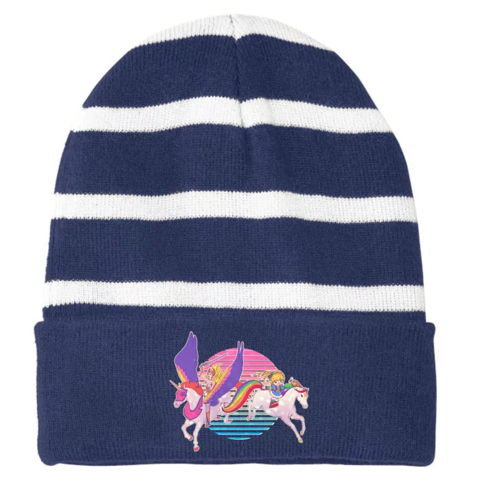 80's Girl Vintage Classic Striped Beanie with Solid Band