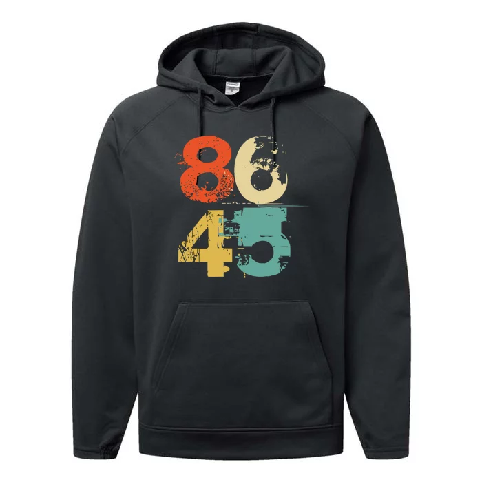 86 45 Retro 70s Vintage Quote 8645 Lock Him Up Impeach Trump Performance Fleece Hoodie