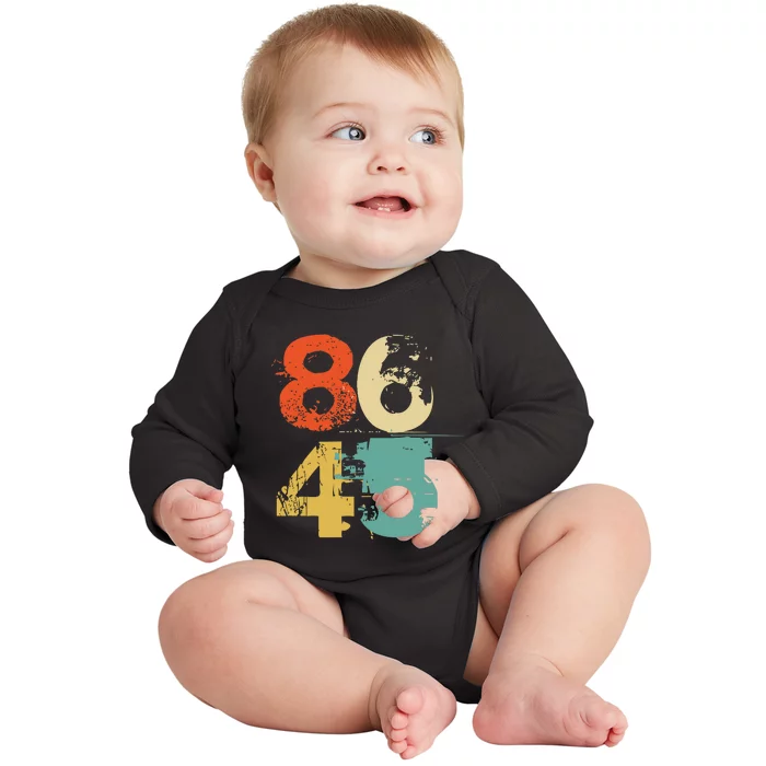 86 45 Retro 70s Vintage Quote 8645 Lock Him Up Impeach Trump Baby Long Sleeve Bodysuit