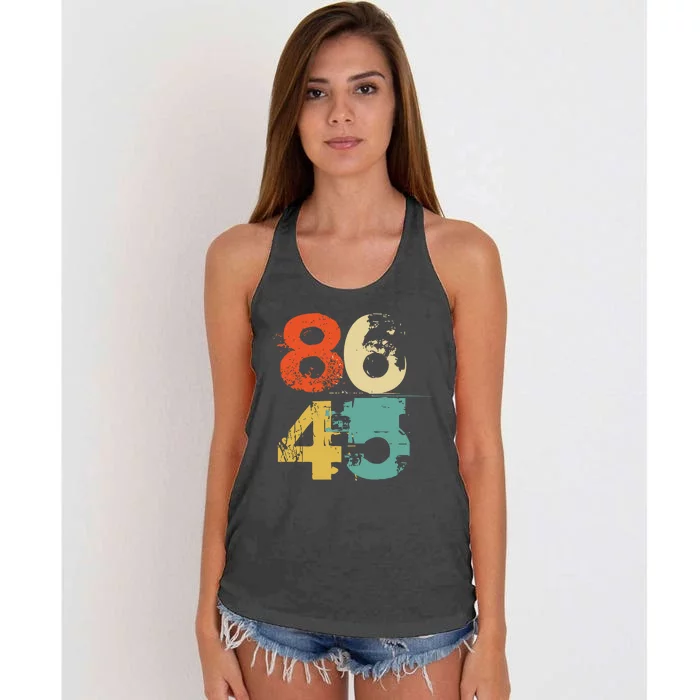 86 45 Retro 70s Vintage Quote 8645 Lock Him Up Impeach Trump Women's Knotted Racerback Tank