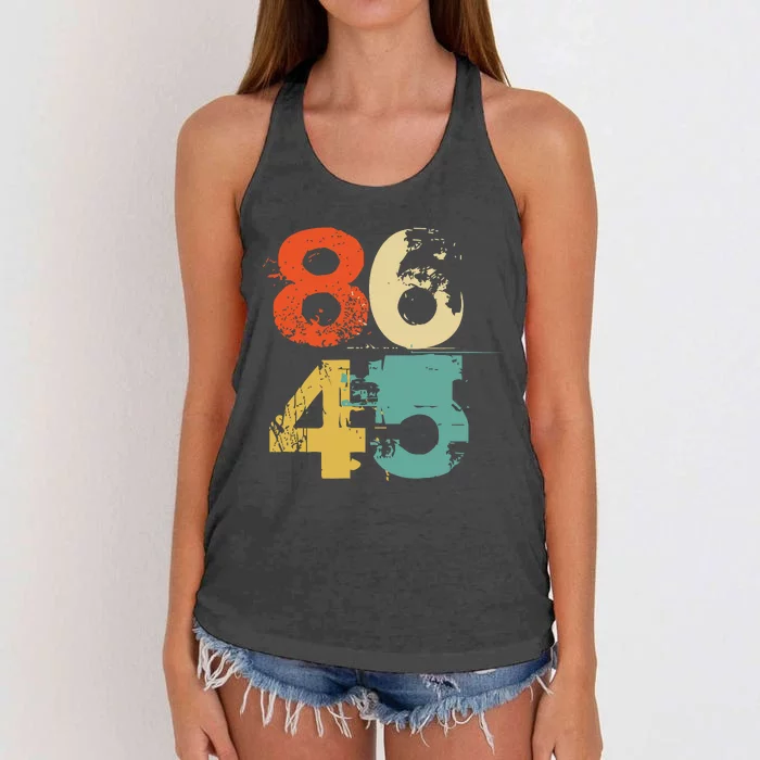 86 45 Retro 70s Vintage Quote 8645 Lock Him Up Impeach Trump Women's Knotted Racerback Tank