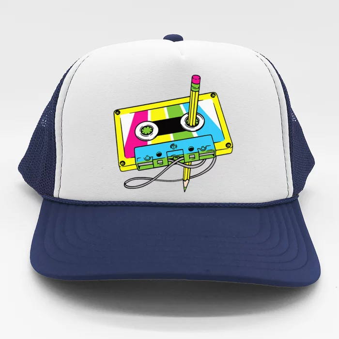 80s 90s Cassette Pencil Theme Party Trucker Hat