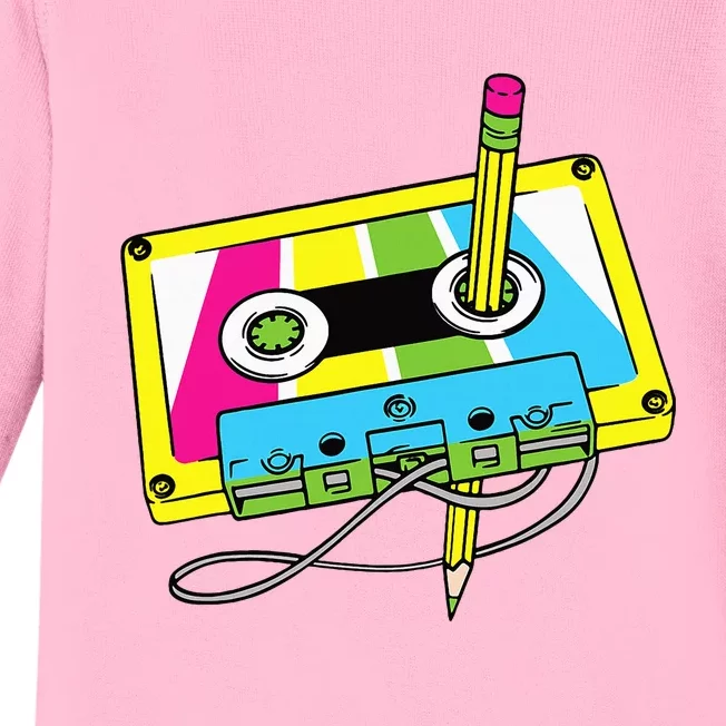 80s 90s Cassette Pencil Theme Party Baby Long Sleeve Bodysuit