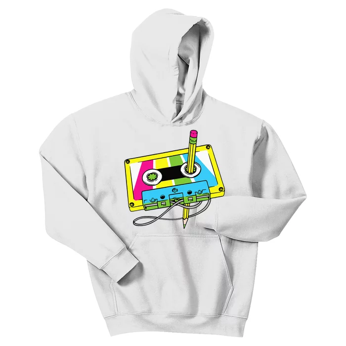 80s 90s Cassette Pencil Theme Party Kids Hoodie