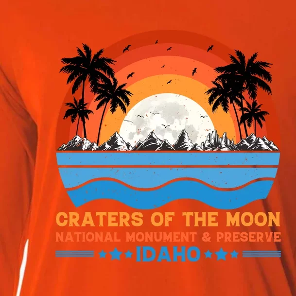 80s 90s Retro Sunset Distressed Craters Of The Moon National Monument Idaho Cooling Performance Long Sleeve Crew