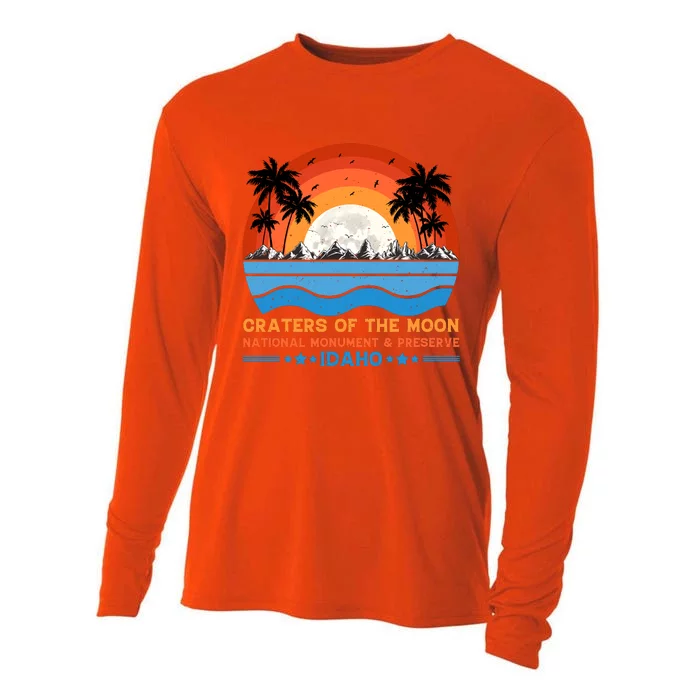 80s 90s Retro Sunset Distressed Craters Of The Moon National Monument Idaho Cooling Performance Long Sleeve Crew