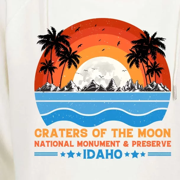 80s 90s Retro Sunset Distressed Craters Of The Moon National Monument Idaho Womens Funnel Neck Pullover Hood