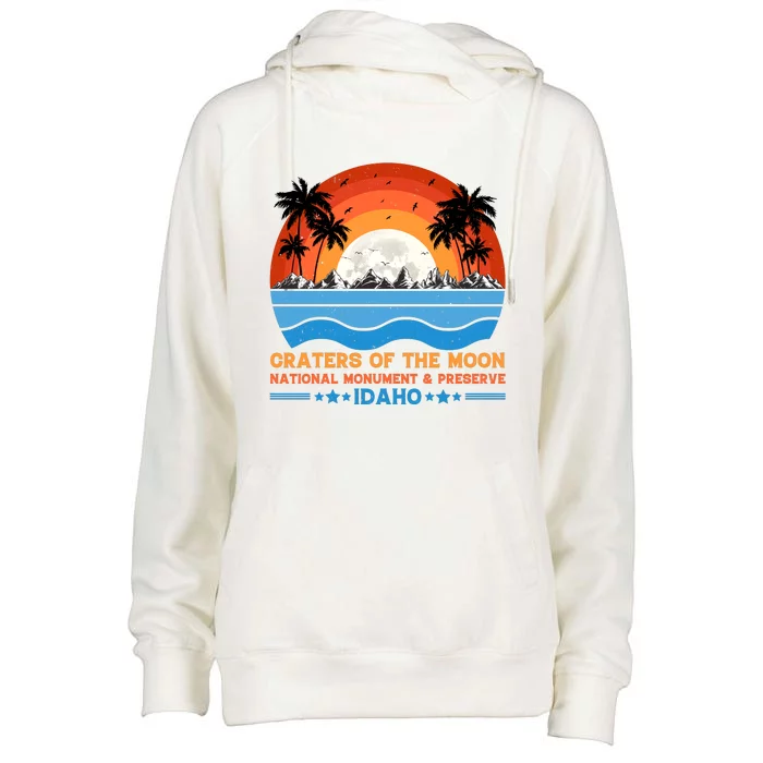 80s 90s Retro Sunset Distressed Craters Of The Moon National Monument Idaho Womens Funnel Neck Pullover Hood