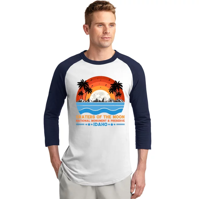 80s 90s Retro Sunset Distressed Craters Of The Moon National Monument Idaho Baseball Sleeve Shirt