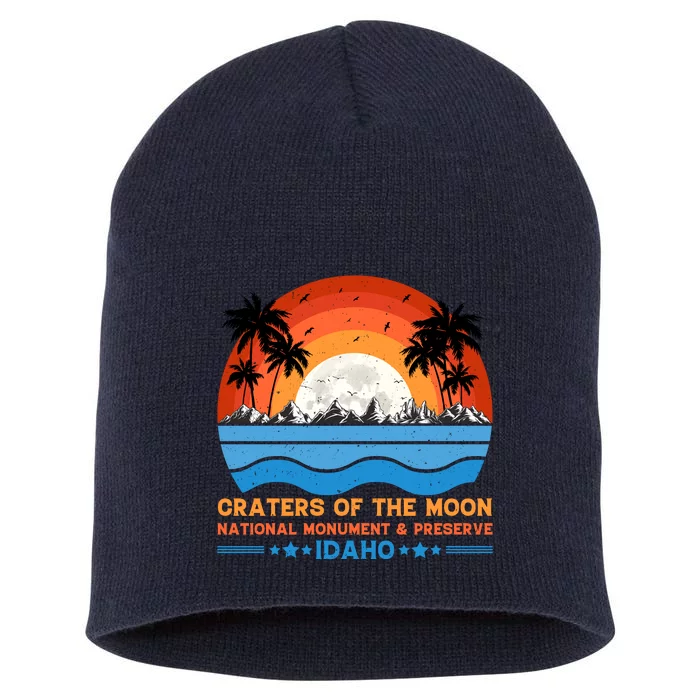 80s 90s Retro Sunset Distressed Craters Of The Moon National Monument Idaho Short Acrylic Beanie