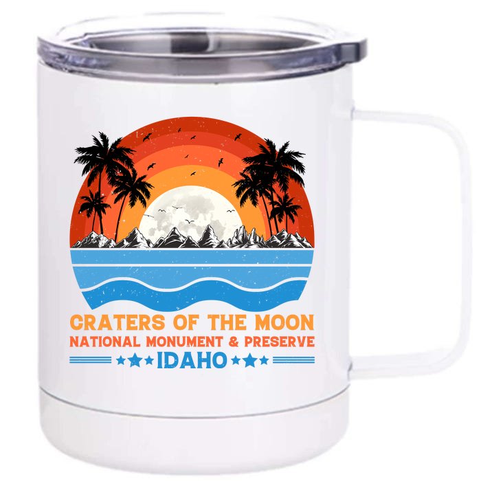 80s 90s Retro Sunset Distressed Craters Of The Moon National Monument Idaho Front & Back 12oz Stainless Steel Tumbler Cup