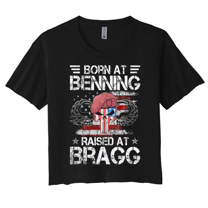 82nd Airborne Division Born At Ft Benning Raised Fort Bragg Women's Crop Top Tee