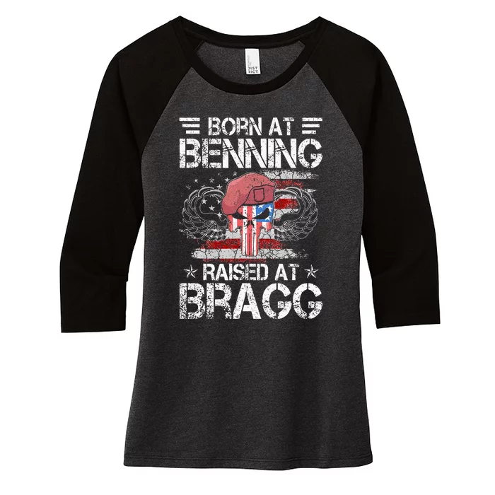 82nd Airborne Division Born At Ft Benning Raised Fort Bragg Women's Tri-Blend 3/4-Sleeve Raglan Shirt