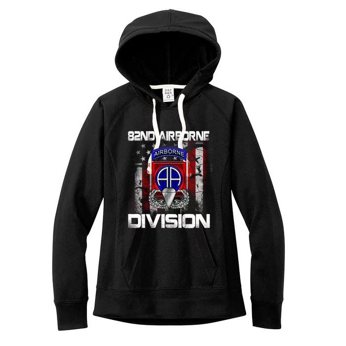 82nd Airborne Division Paratrooper Veteran Us Flag Vintage Gift Women's Fleece Hoodie