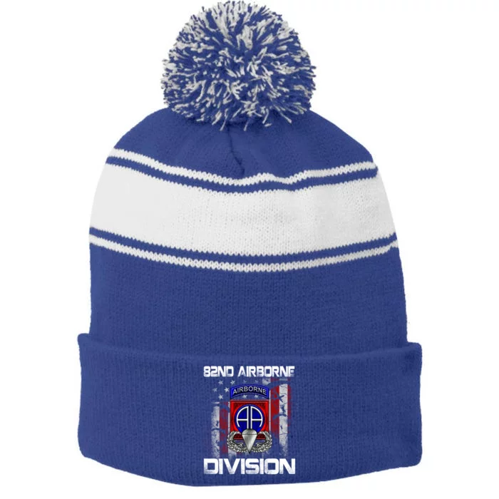 82nd Airborne Division Paratrooper Veteran Us Flag Vintage Gift Stripe Pom Pom Beanie