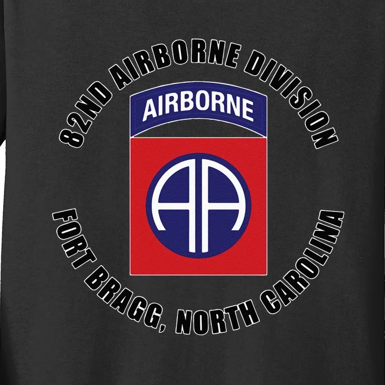 82nd Airborne Division Fort Bragg North Carolina Emblem Vet Kids Long Sleeve Shirt