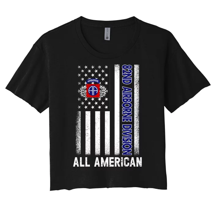 82nd Airborne Division American Flag Vintage Fathers Day Women's Crop Top Tee