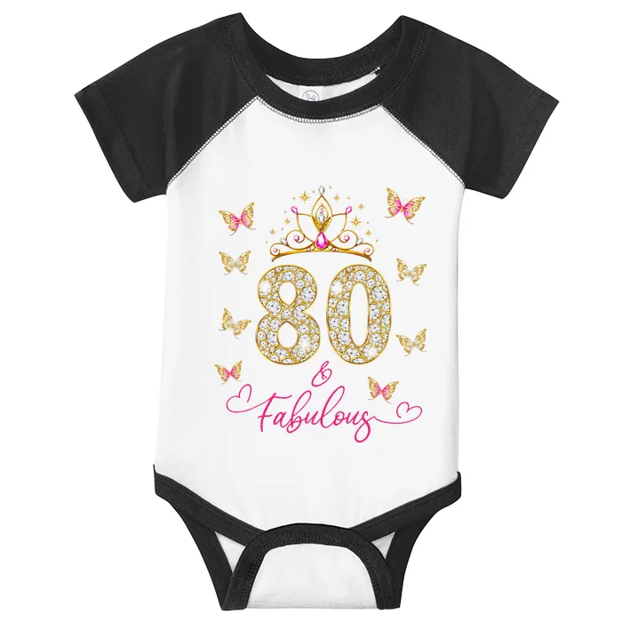 80 And Fabulous 80 Years Old Women 80th Birthday Infant Baby Jersey Bodysuit