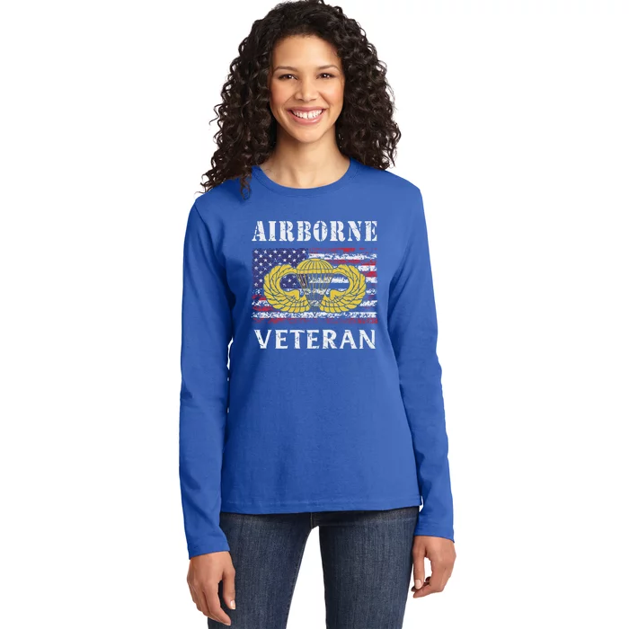 82nd Airborne Paratrooper Jump Wings Us Flag Army Veteran Cute Gift Ladies Long Sleeve Shirt