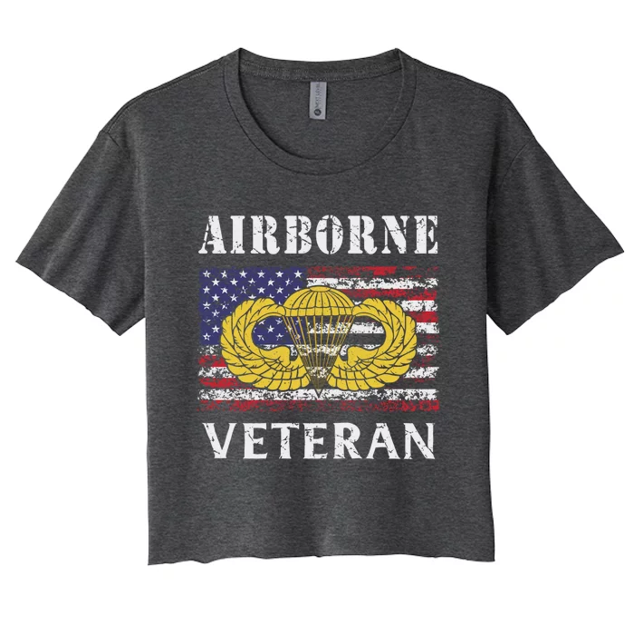 82nd Airborne Paratrooper Jump Wings Us Flag Army Veteran Cute Gift Women's Crop Top Tee