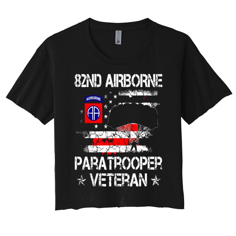 82nd Airborne Paratrooper Veteran Flag Veterans Day Women's Crop Top Tee