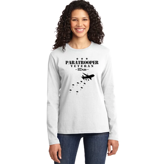 82nd Airborne Veteran Paratrooper Ladies Long Sleeve Shirt