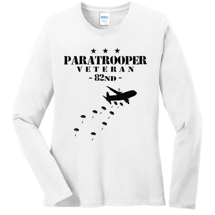 82nd Airborne Veteran Paratrooper Ladies Long Sleeve Shirt