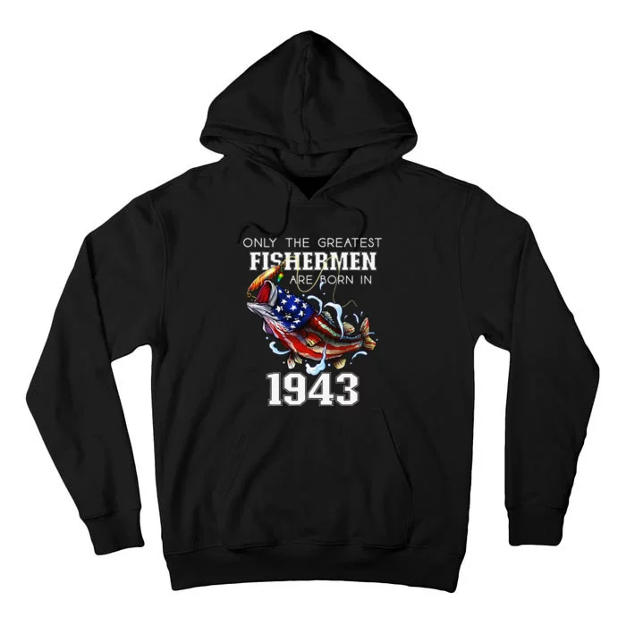 80th Birthday 1943 Fisherman Bass Fishing 80 Year Old Tall Hoodie