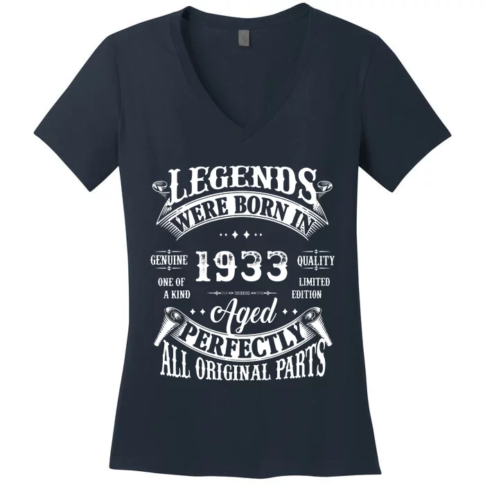 89 Birthday 1933 Gift Vintage 89 Birthday Women's V-Neck T-Shirt