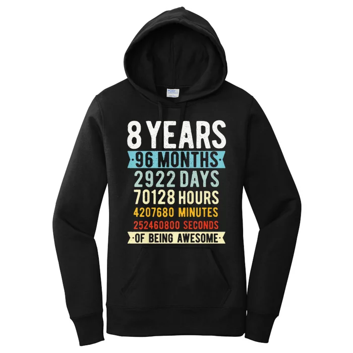 8th Birthday 8 Years Old Vintage Retro 96 Months Cute Women's Pullover Hoodie