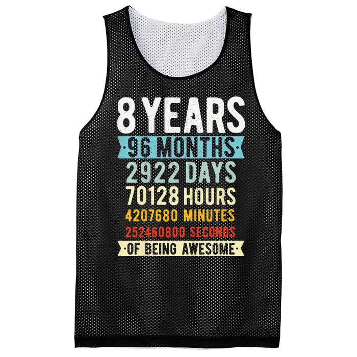 8th Birthday 8 Years Old Vintage Retro 96 Months Cute Mesh Reversible Basketball Jersey Tank