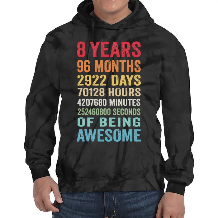 8th Birthday 8 Years Old Vintage Retro 96 Months Tie Dye Hoodie