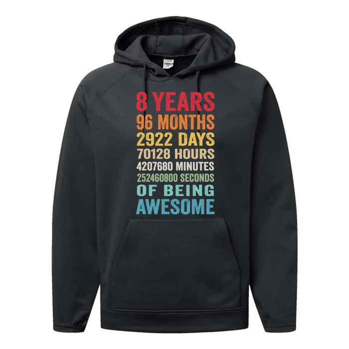 8th Birthday 8 Years Old Vintage Retro 96 Months Performance Fleece Hoodie