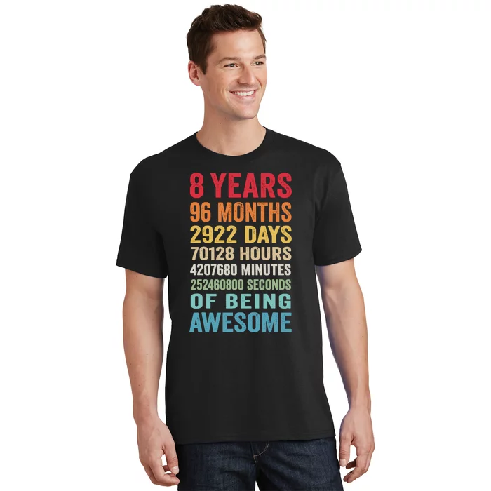 8th Birthday 8 Years Old Vintage Retro 96 Months T-Shirt