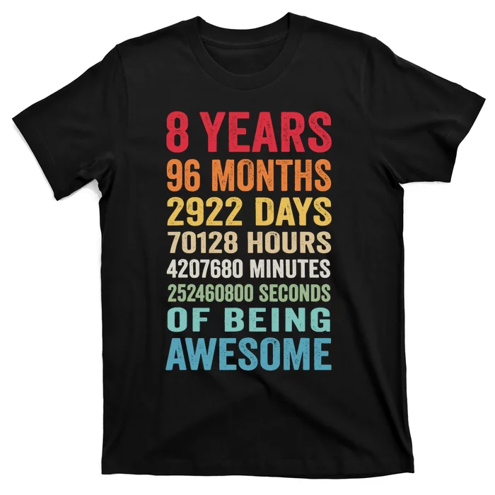 8th Birthday 8 Years Old Vintage Retro 96 Months T-Shirt