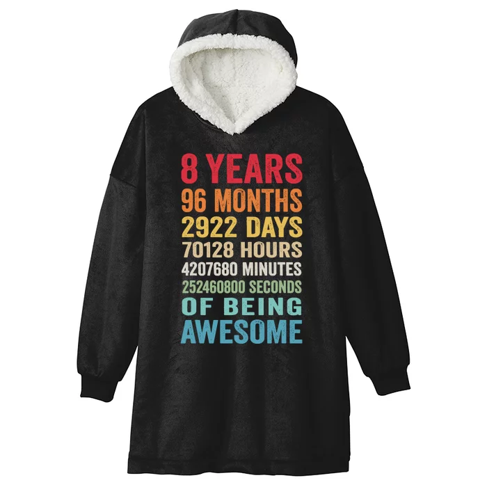 8th Birthday 8 Years Old Vintage Retro 96 Months Hooded Wearable Blanket