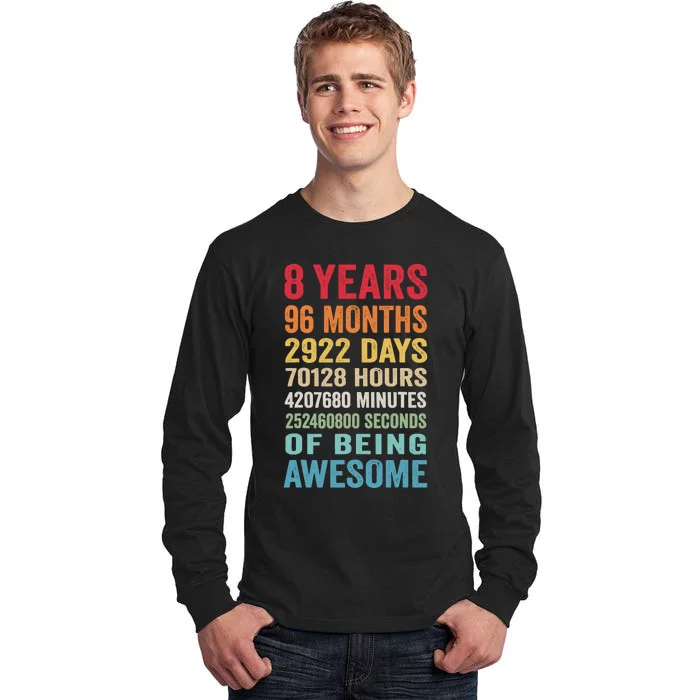 8th Birthday 8 Years Old Vintage Retro 96 Months Tall Long Sleeve T-Shirt