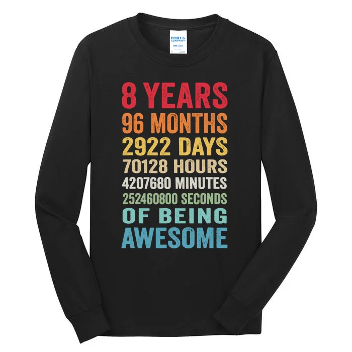 8th Birthday 8 Years Old Vintage Retro 96 Months Tall Long Sleeve T-Shirt