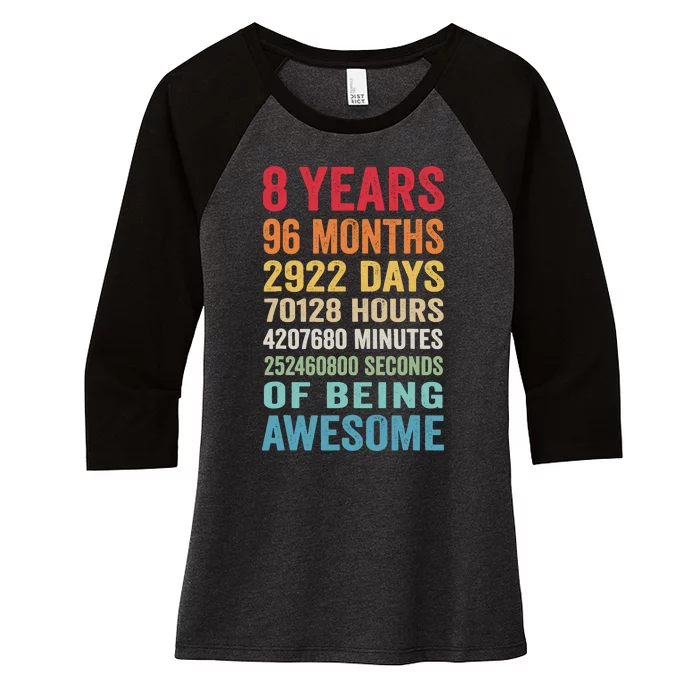 8th Birthday 8 Years Old Vintage Retro 96 Months Women's Tri-Blend 3/4-Sleeve Raglan Shirt