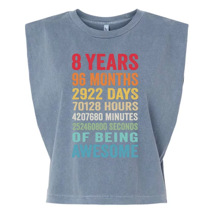 8th Birthday 8 Years Old Vintage Retro 96 Months Garment-Dyed Women's Muscle Tee