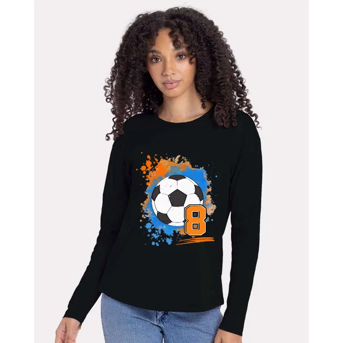 8th Birthday 8 Years Old Soccer Ball Womens Cotton Relaxed Long Sleeve T-Shirt